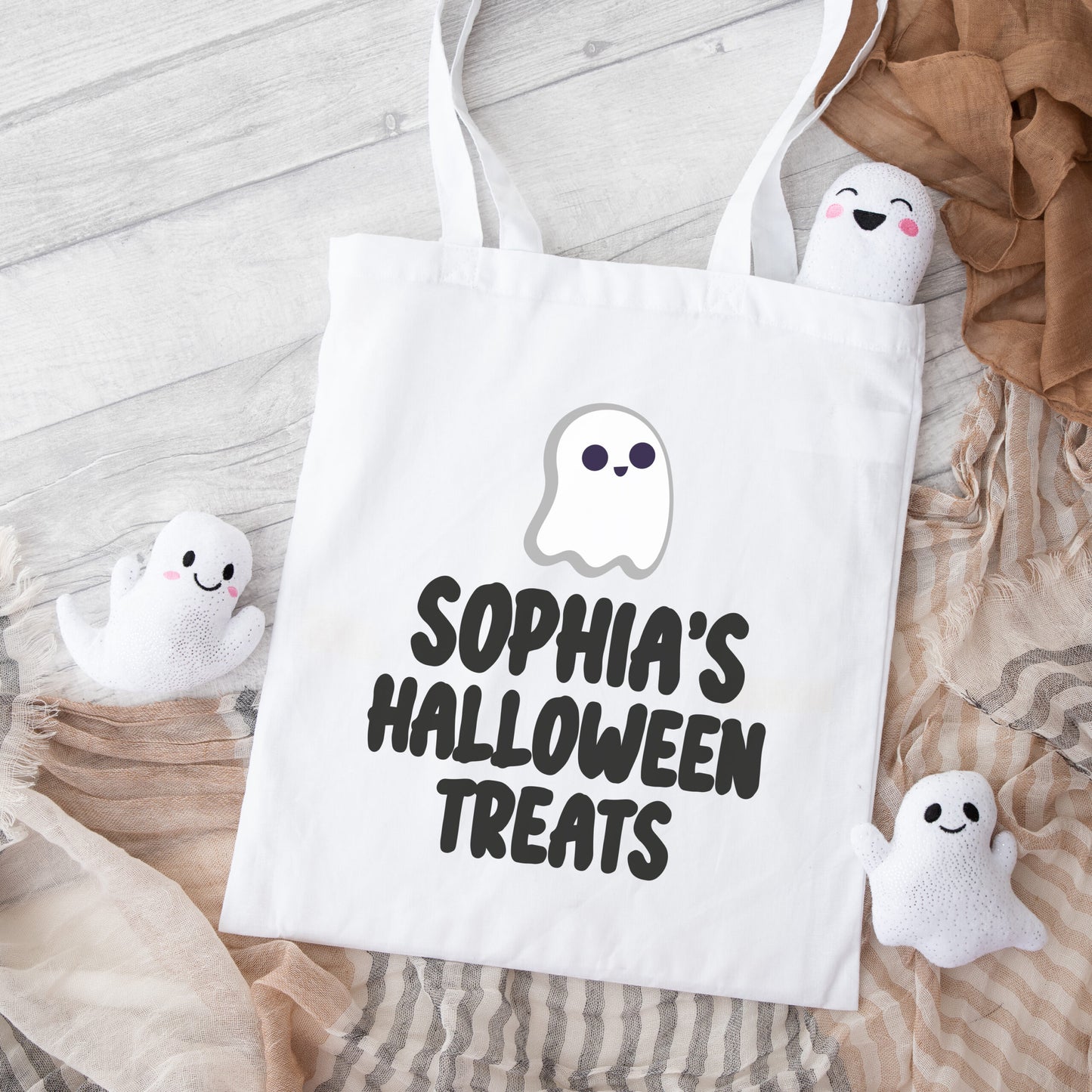 Personalised Halloween Trick or Treat Tote Bag / Drawstring Bag - Ghost