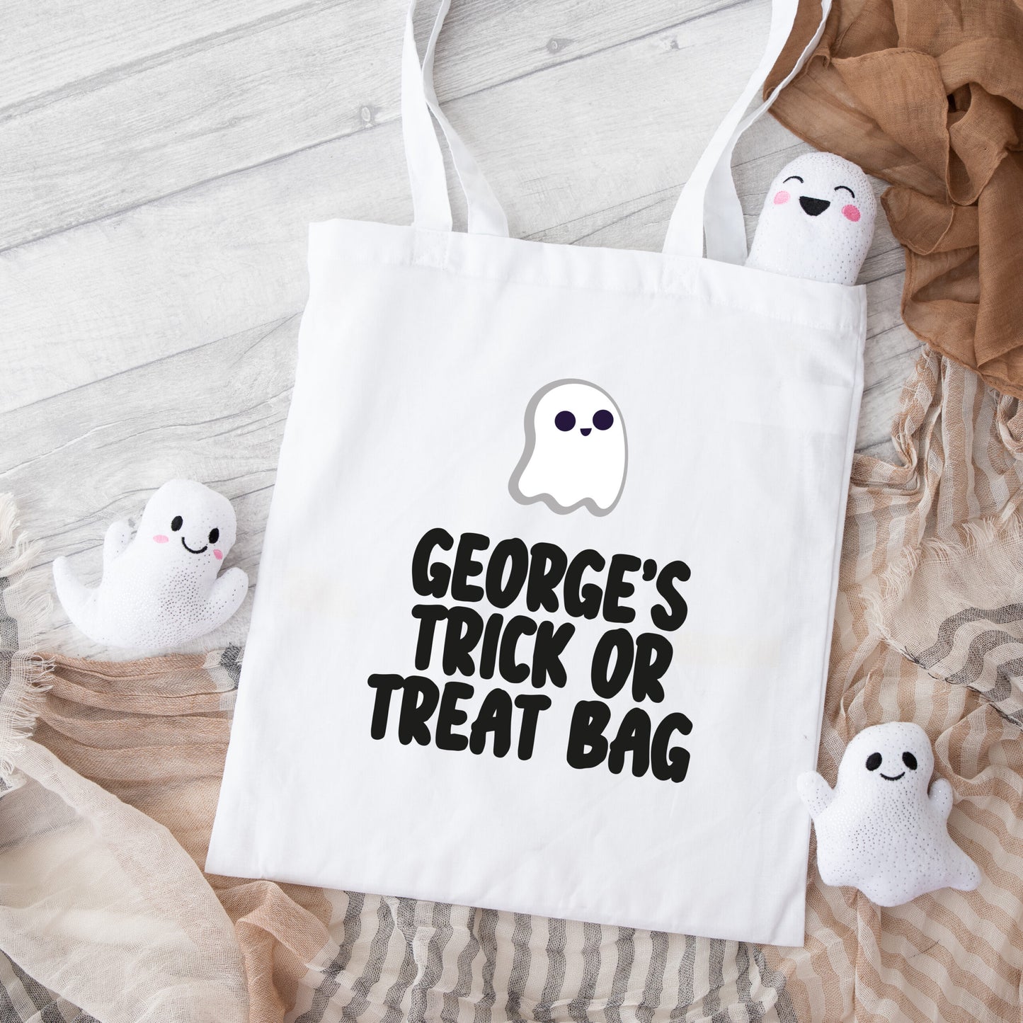 Personalised Halloween Trick or Treat Tote Bag / Drawstring Bag - Ghost