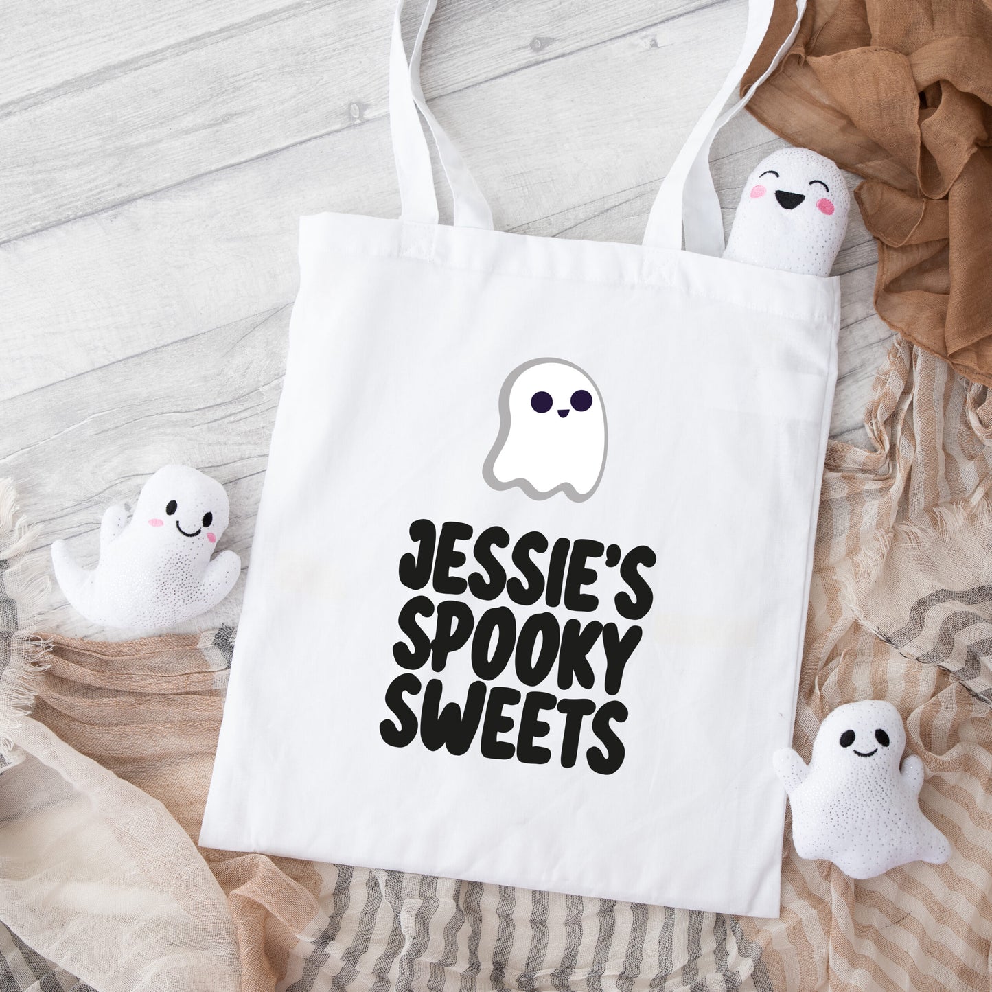 Personalised Halloween Trick or Treat Tote Bag / Drawstring Bag - Ghost